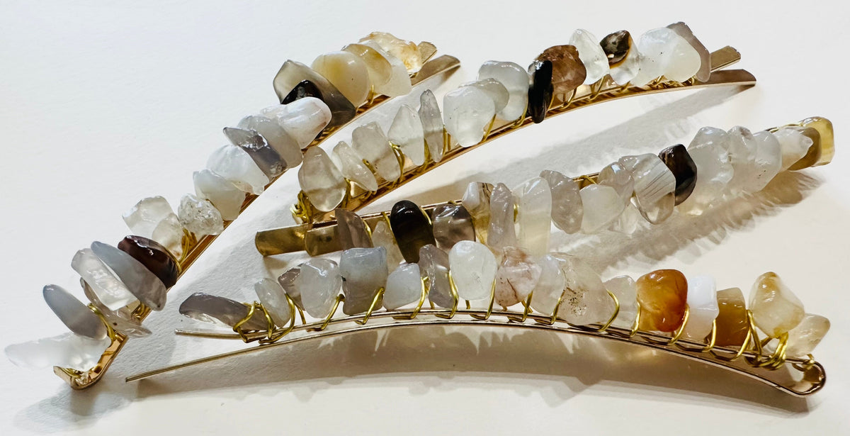 Carrie Gray Agate Semi Precious Barrettes | Hair Pins
