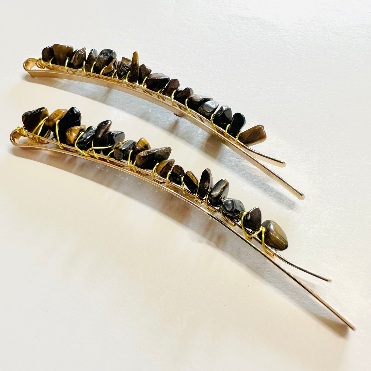 Cora Tiger Eye Semi Precious Barrettes | Hair Pins