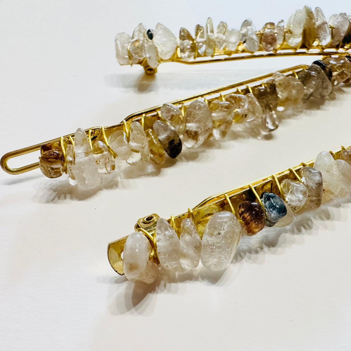 Lorena Gold Rutilated Quartz Semi Precious Hair Clips
