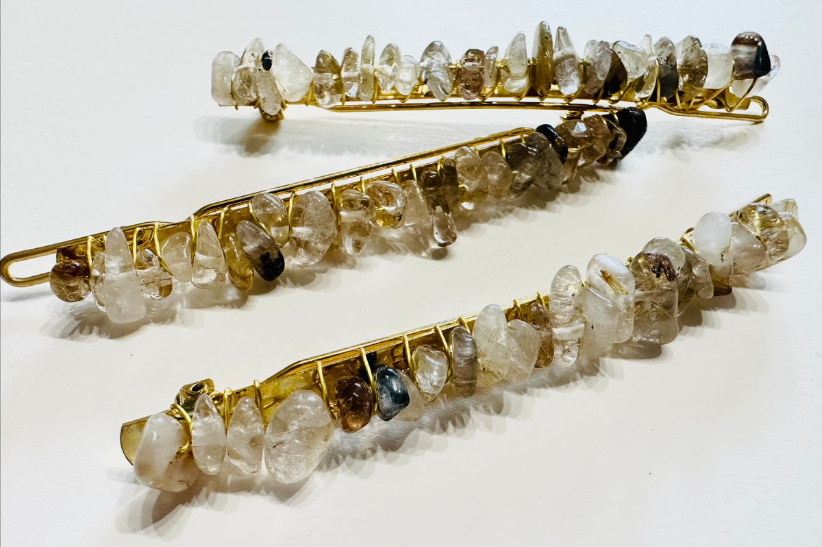 Lorena Gold Rutilated Quartz Semi Precious Hair Clips