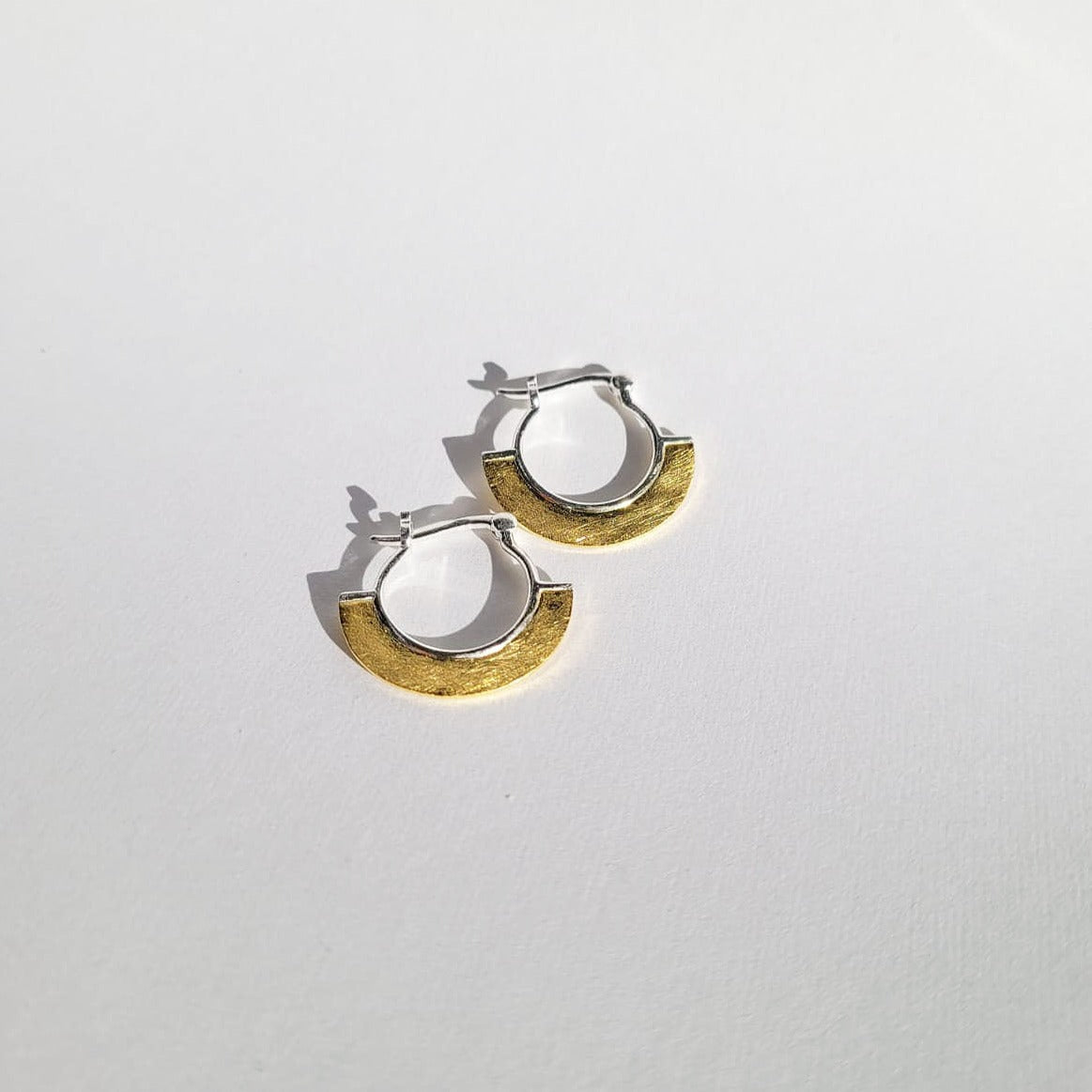 Cleo 18k Gold and 925 Sterling Silver Modern Brushed Small Huggie Earring