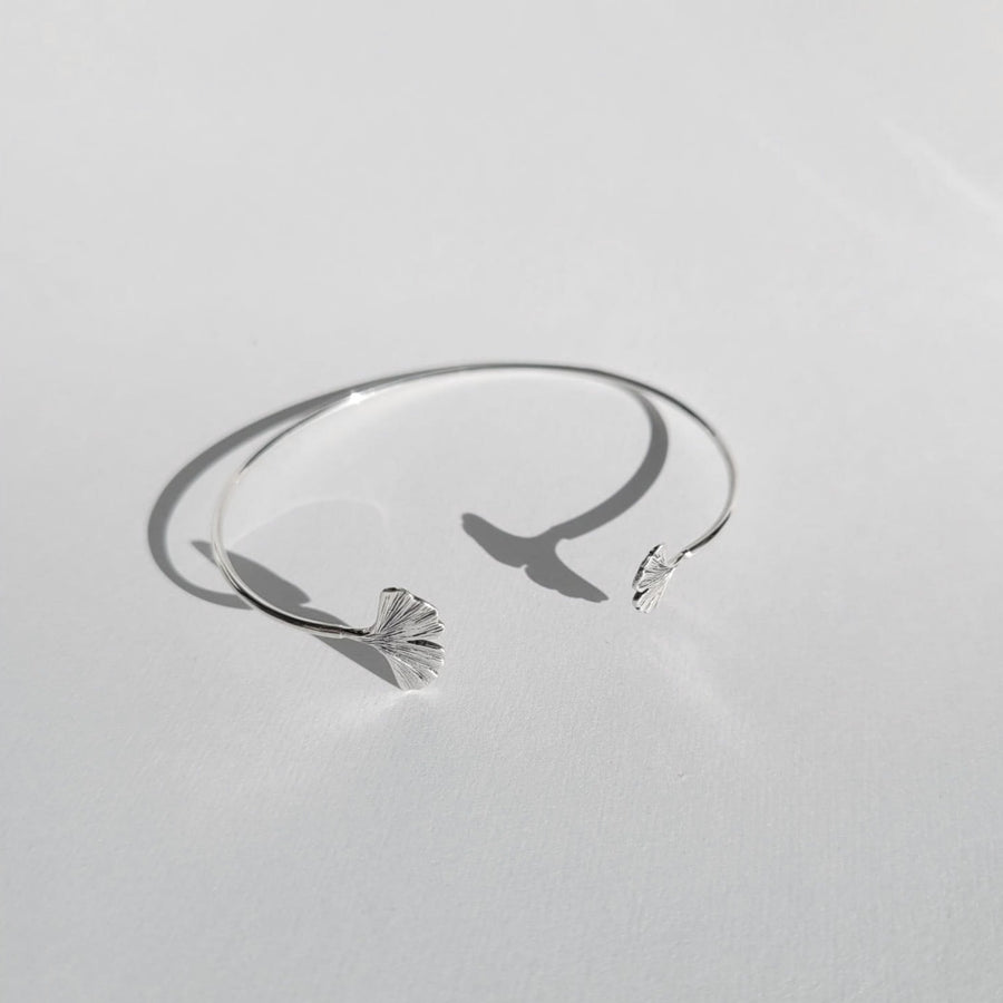 Fan Base Ginkgo Leaf 925 Sterling Silver Bangle Modern Bracelet