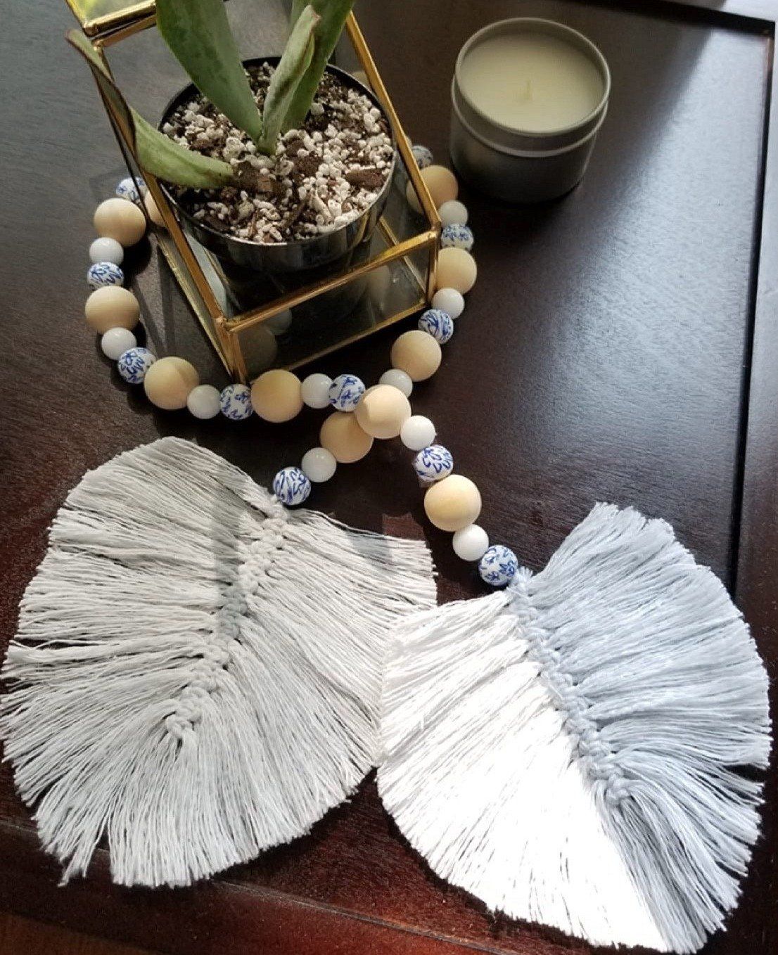 Handmade Garland with Blue & White Clay beads + Natural White Jade Stone with wooden beaded accents The Silver Root