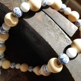 Handmade Garland with Blue & White Clay beads + Natural White Jade Stone with wooden beaded accents The Silver Root