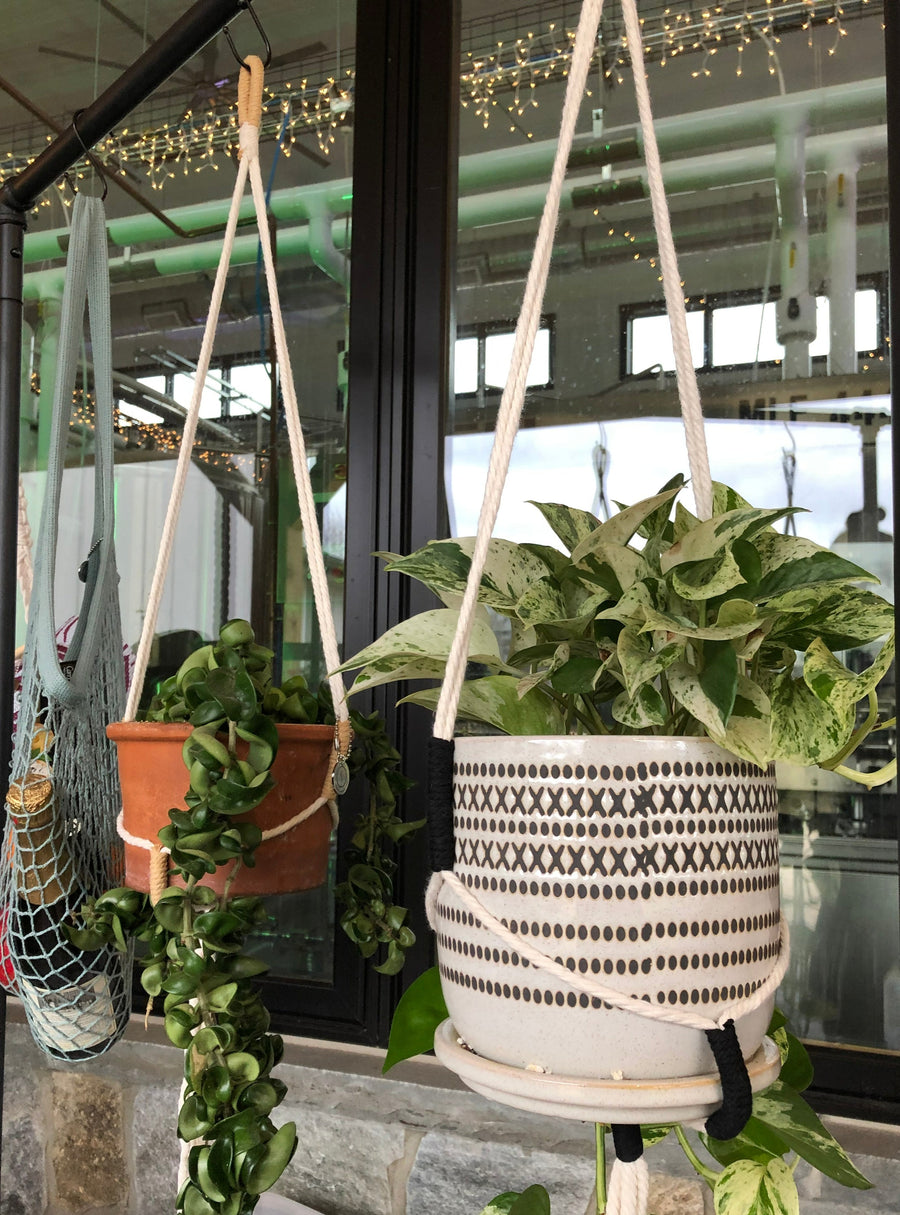 macrame hanging planter outdoor Macrame Plant Hangers Black / Set of 3