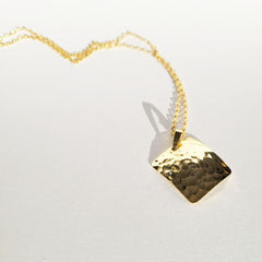 Sugar Cube 18k Gold Hammered Square Pendant Necklace
