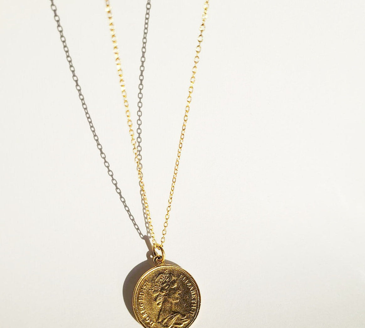 Treasure Medallion Queen Elizabeth Pence Dual Face Pendant Necklace